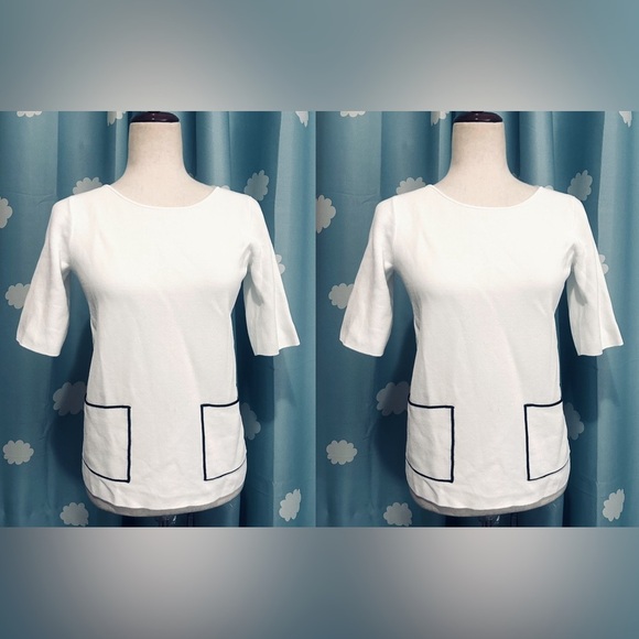 Vintage Tops - Vintage Madeline white top with graphic outlined pockets- M